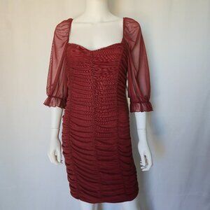 NWT TIMING Deep Red Sexy Bodycon Mini Ruffle Dress